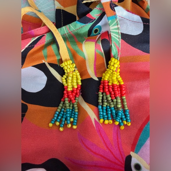 Farm Rio x Anthropologie Toucan Rainforest Tassel Wrap Blouse Women’s Medium - Picture 6 of 13